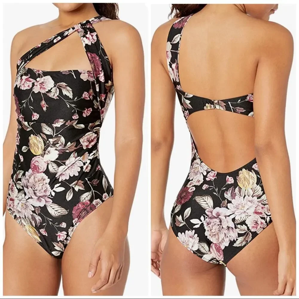 Rachel Roy  Ruched Shoulder One Piece Swimsuit